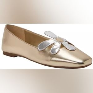 Katy Perrie Evie Daisy Square Toe Gold Ballet Flats Size 10.